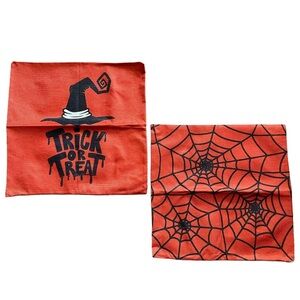 Halloween Black and Orange Trick or Treat and Spider Web Pillow Covers